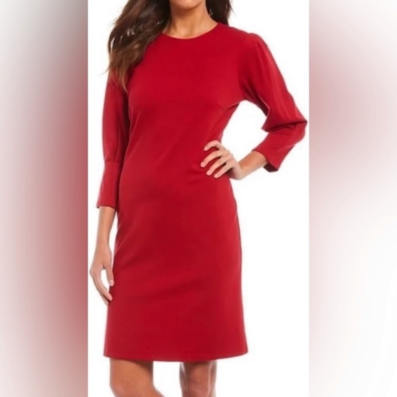 NWT J.McLaughlin Ezra Puff Sleeve Sheath Dress Holiday Red- Small - Picture 1 of 9